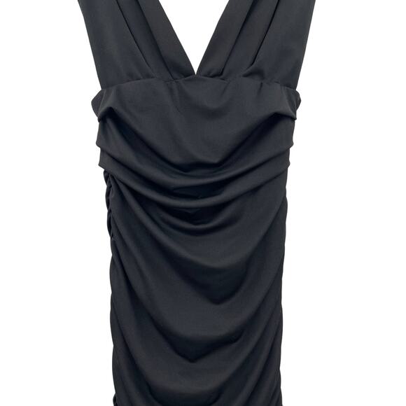 Showpo This Is Real Dress In Black Size 2 Bodycon Mini Length Deep V-Neck Sexy - Picture 8 of 16